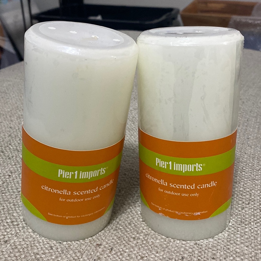NEW. Bundle of 2, Pier 1 Citronella Pillar Outdoor Scented Candles. 3 X …